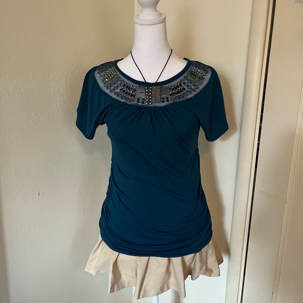 FANG Teal Embellished Blouse